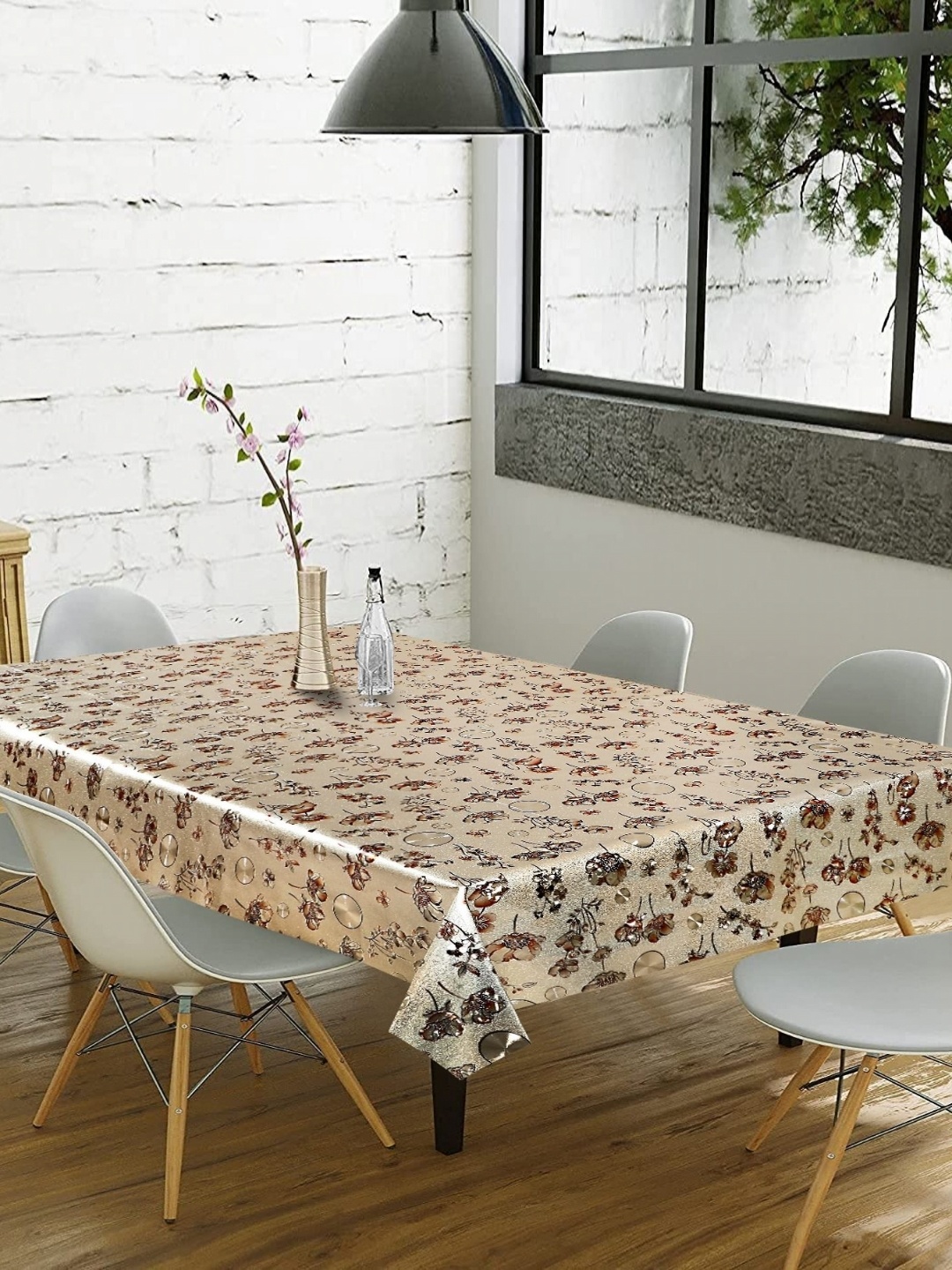 

Dakshya Industries Gold-Toned & Brown Floral Printed Waterproof 6-Seater Table Cover