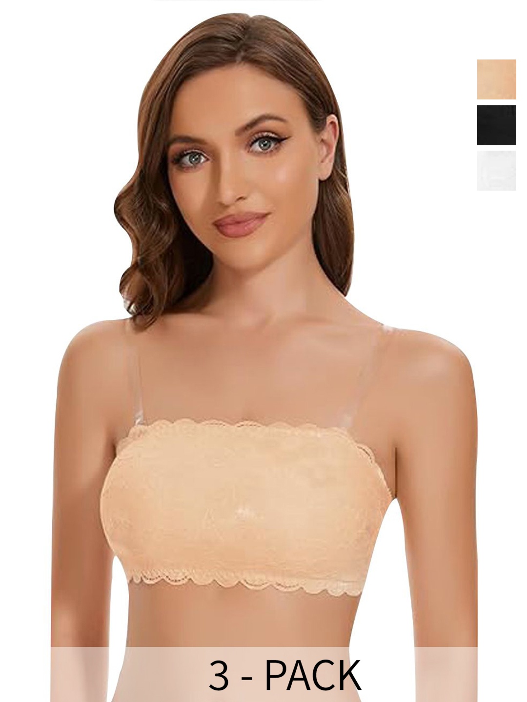 

ComfyStyle Floral Bandeau Bra Full Coverage Lightly Padded Bra, Beige