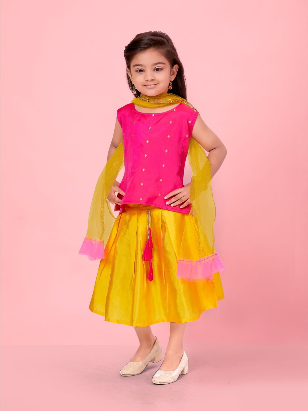 

BAESD Girls Ready to Wear Lehenga & Blouse With Dupatta, Pink