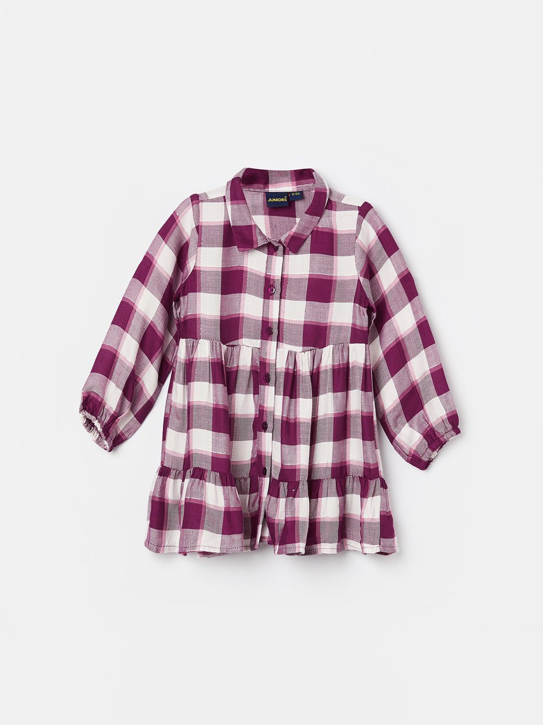 

Juniors by Lifestyle Girls Cotton Checked Shirt Dress, Purple