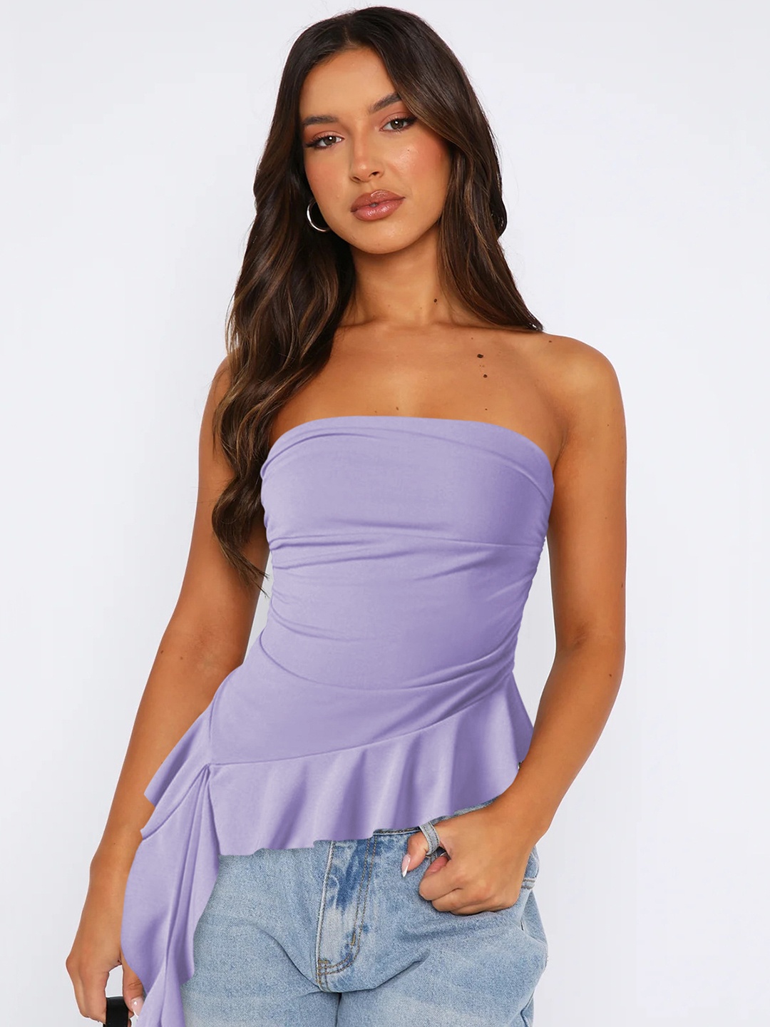 

HERE&NOW Women Solid Strapless Nylon Top, Lavender