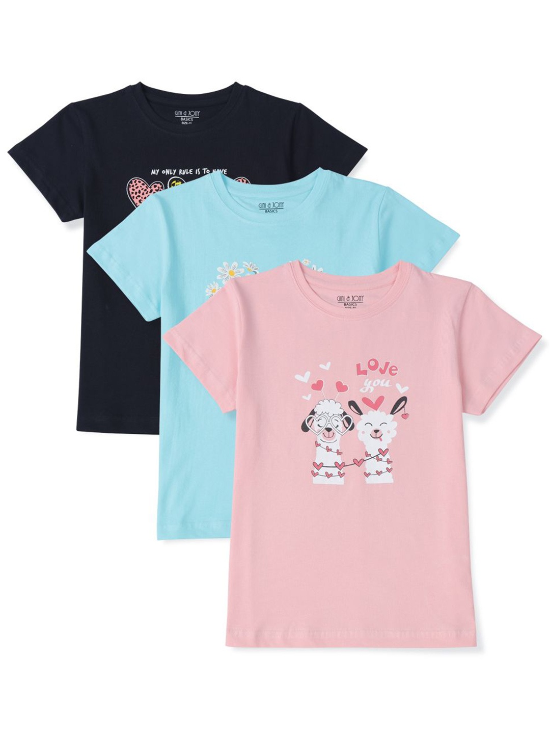 

Gini and Jony Pack Of 3 Girls Graphic Printed Round Neck Cotton T-shirt, Black