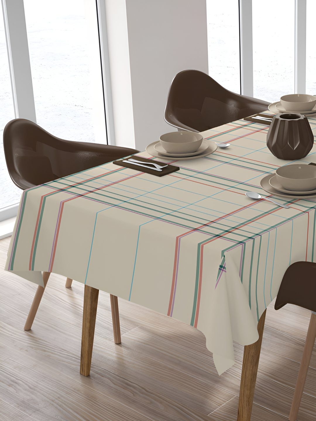 

HOME COLORS.IN Beige Geometric Printed Cotton 8-Seater Table Cover