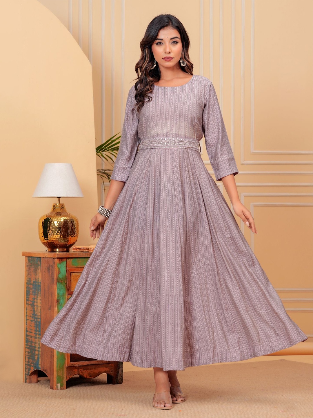 

KALINI Embroidered Pure Cotton Maxi Ethnic Dress, Pink