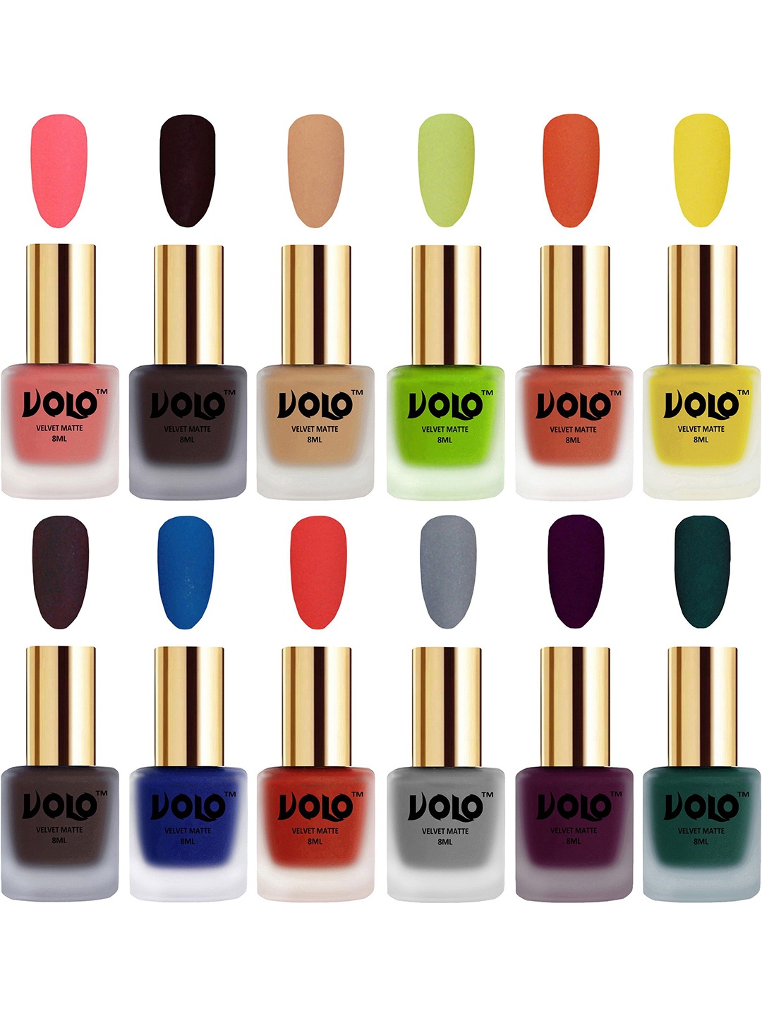 

VOLO Set Of 12 Velvet Matte Nail Polish - 8 ml Each - Dark Wine - Coral - Light Wine, Multi