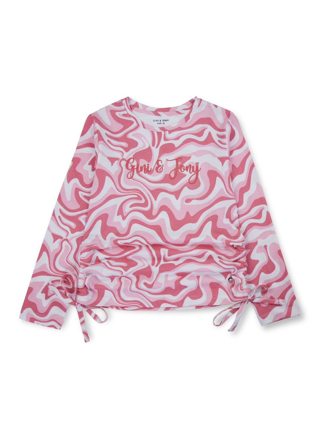 

Gini and Jony Girls Abstract Printed Round Neck Cotton Top, Pink