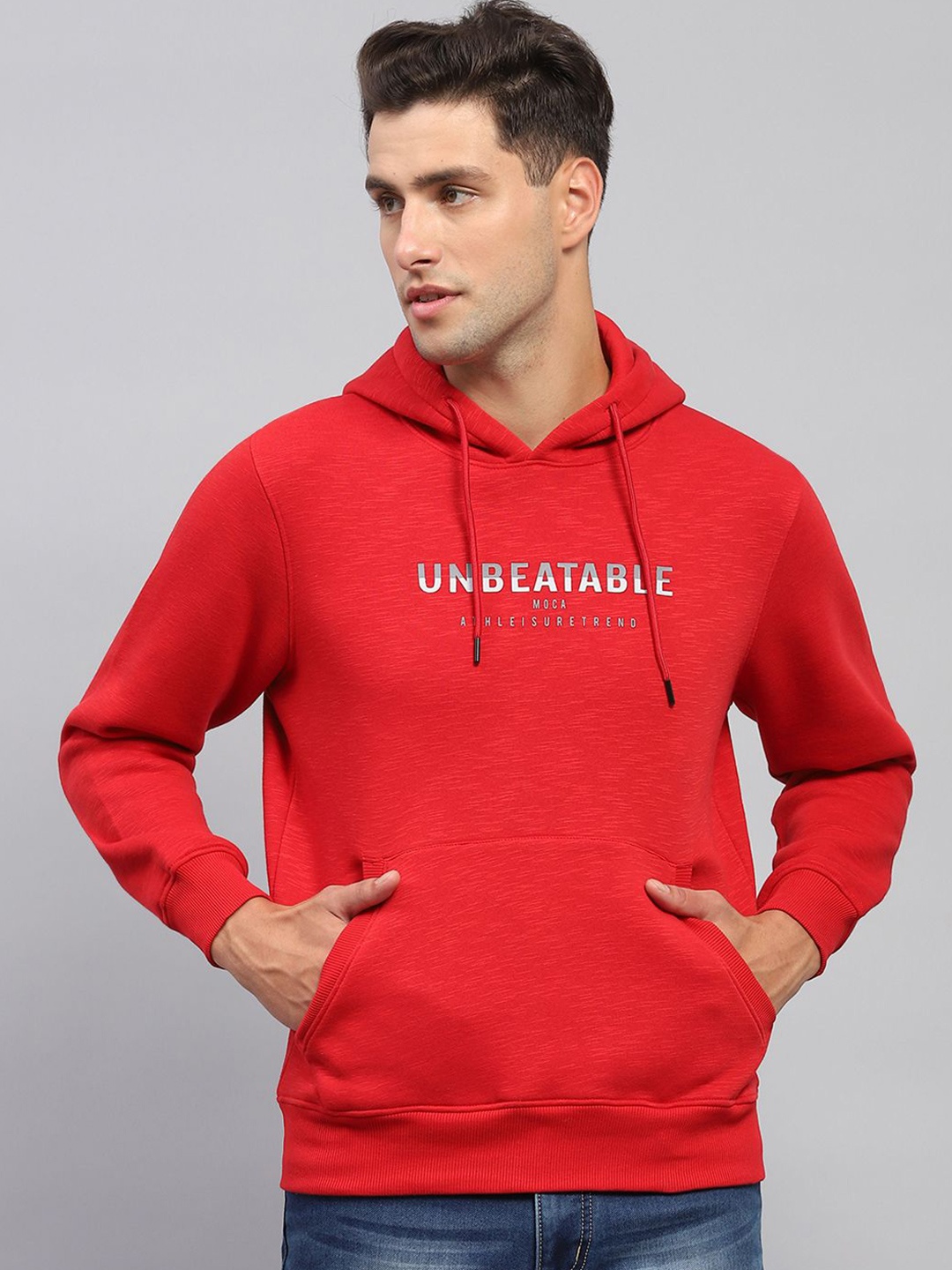 

Monte Carlo Men Typography Printed Hooded Cotton Sweatshirt, Red