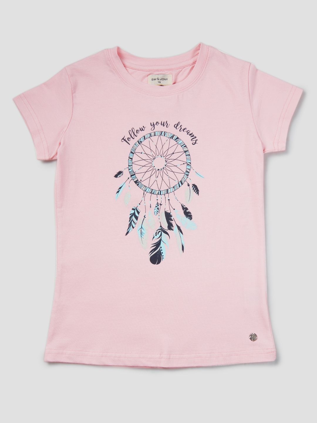 

Gini and Jony Girls Graphic Printed Round Neck Cotton T-shirt, Pink