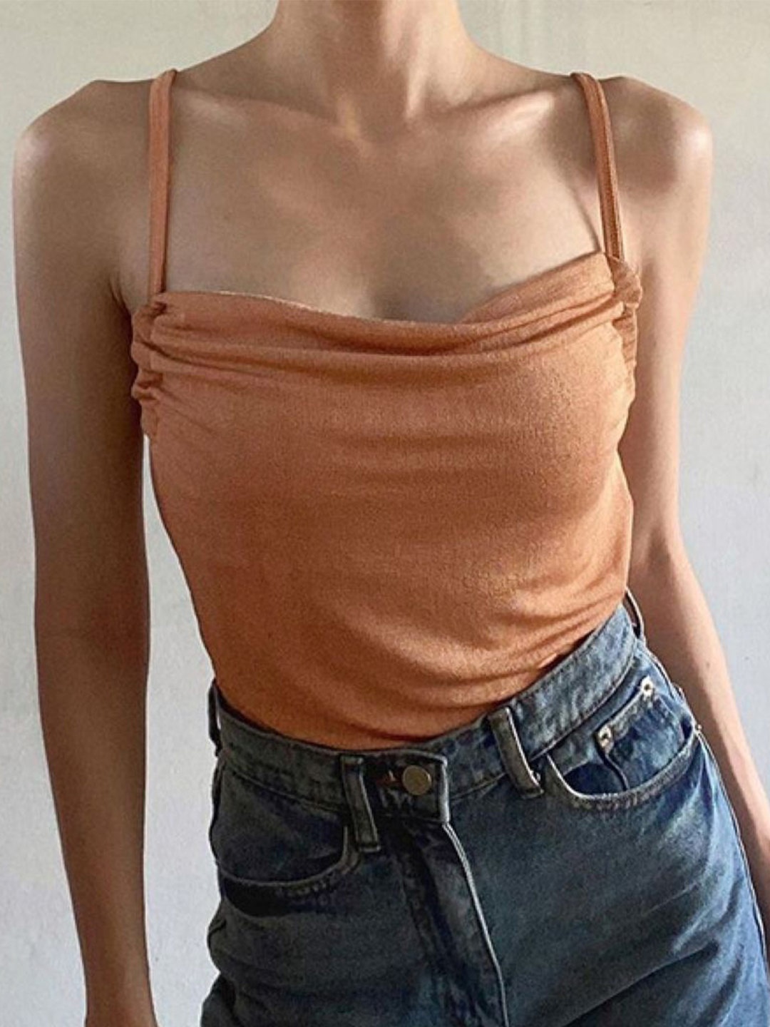 

StyleCast Women Solid Shoulder Straps Top, Orange