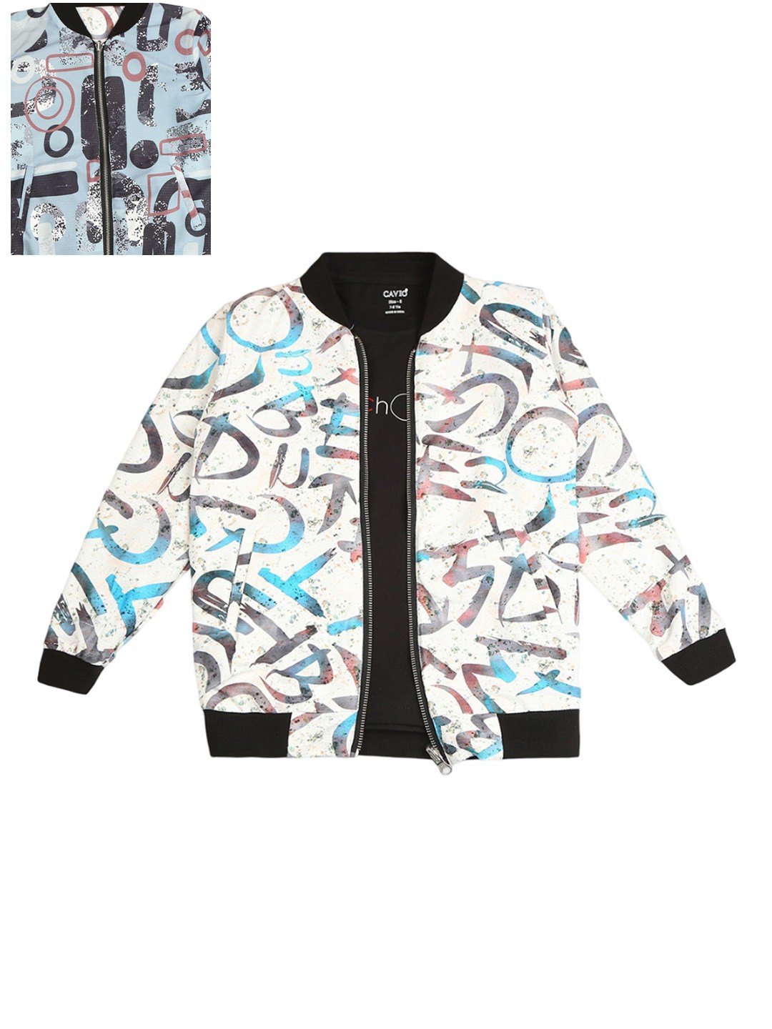 

CAVIO Boys Abstract Printed Lightweight Bomber Jacket & T-Shirt, Blue