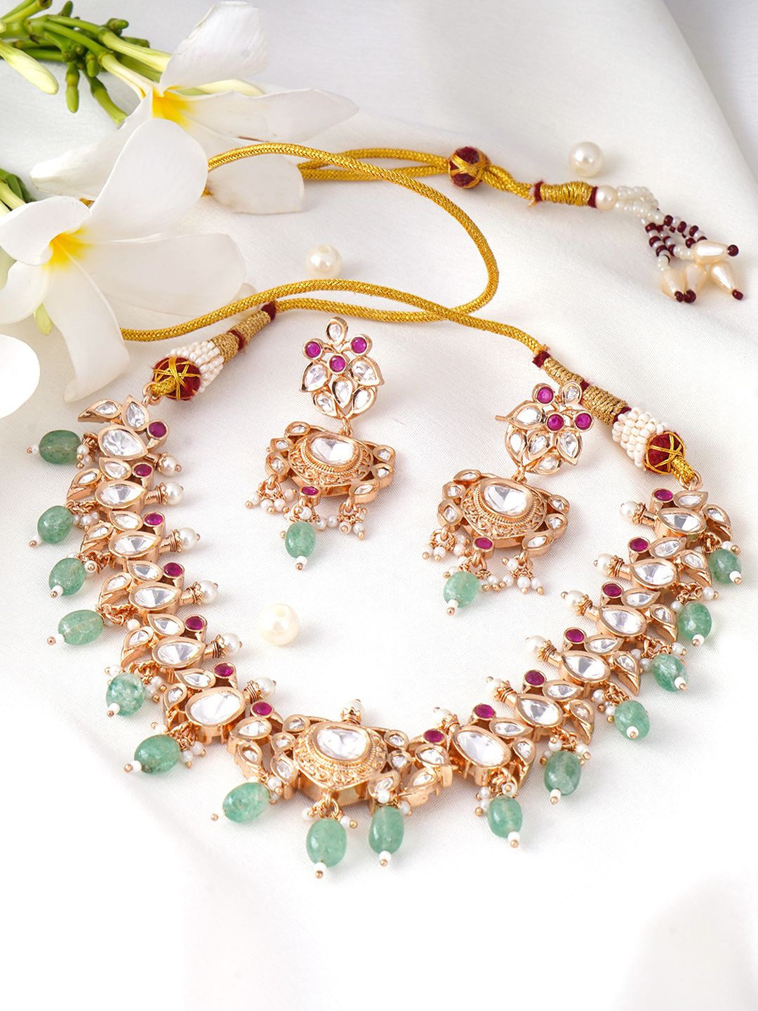 

Adwitiya Collection Gold-Plated Kundan-Studded & Beaded Jewellery Set