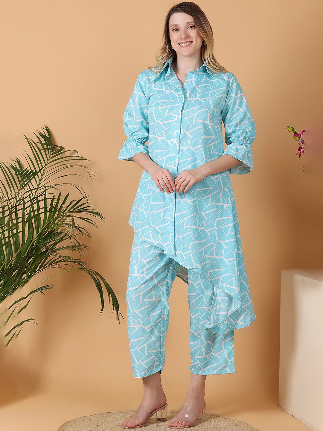 

BAESD Abstract Printed Shirt With Trouser, Blue