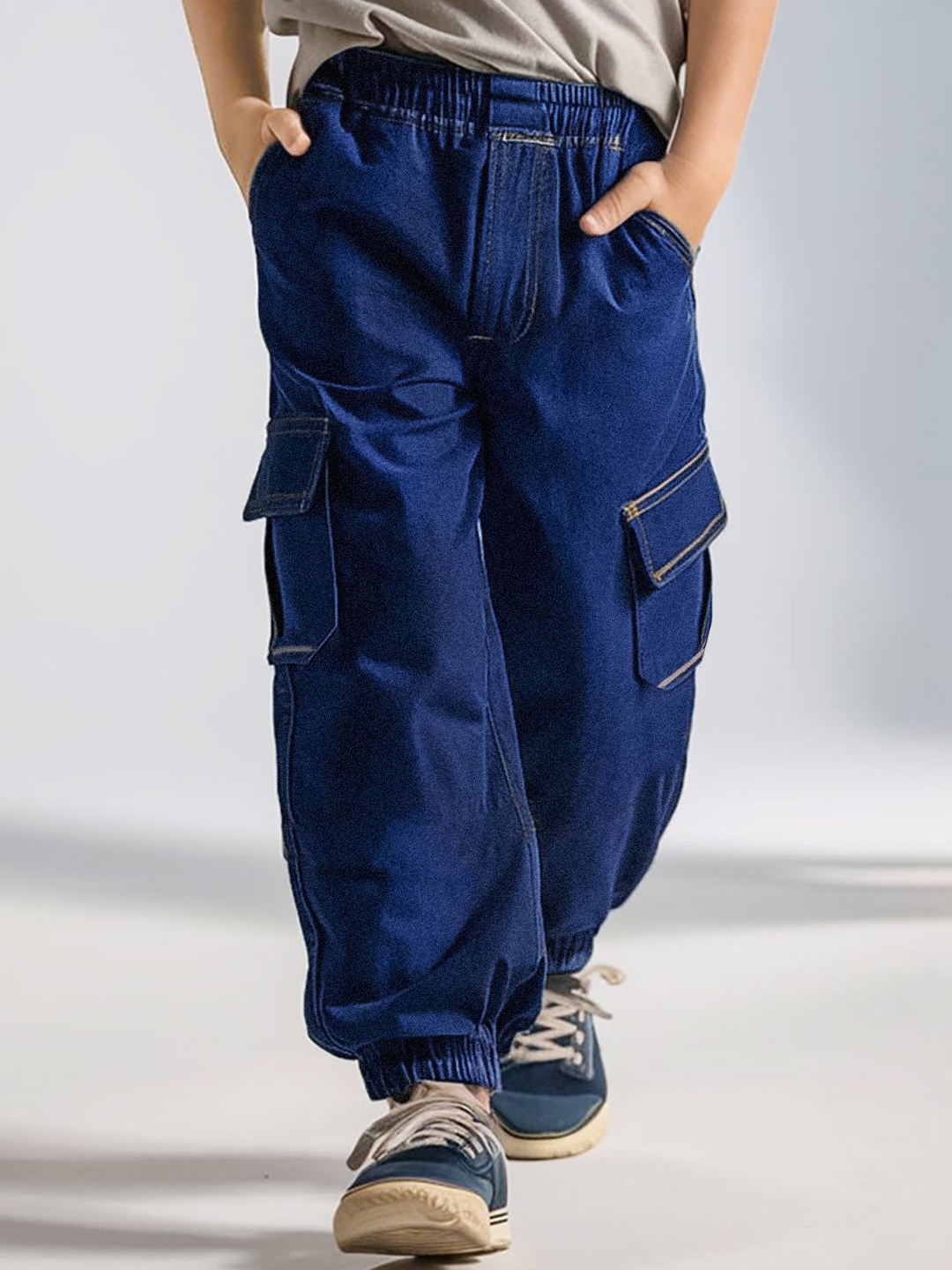 

Naughty Ninos Girls Solid Cotton Relaxed Cargos Trousers, Navy blue