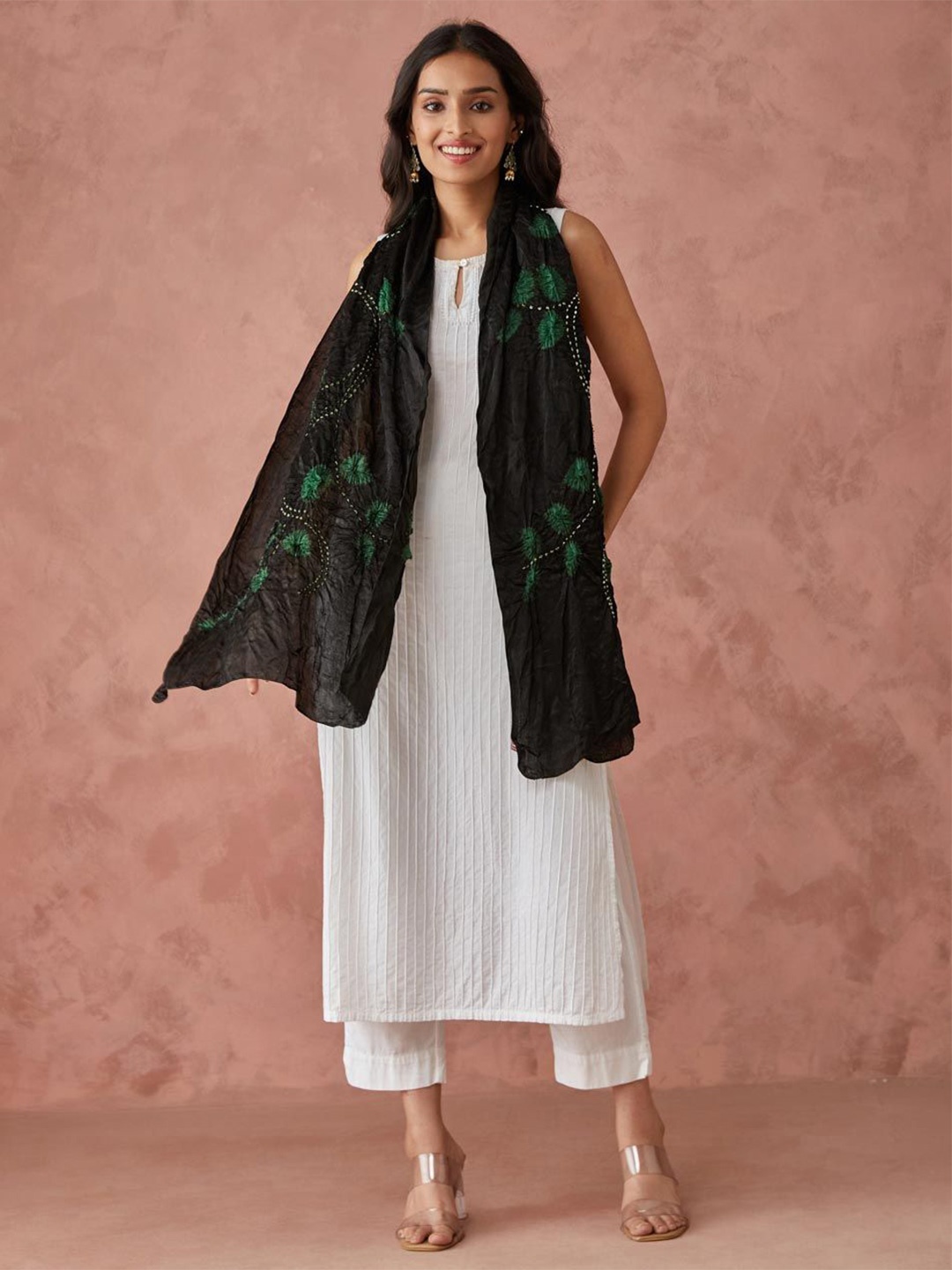 

Fabindia Women Dyed Floral Stole, Black