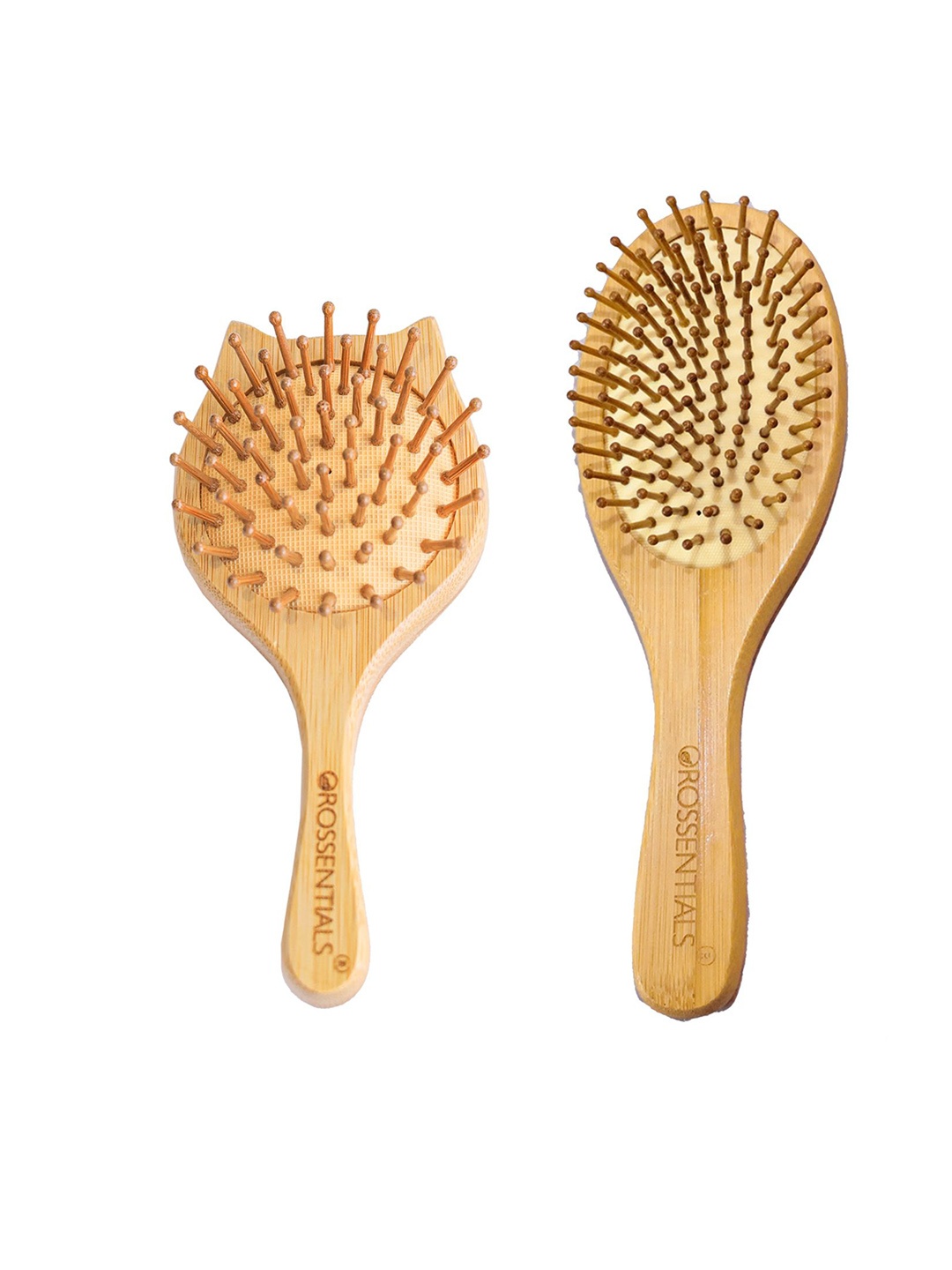 

OROSSENTIALS Set Of 2 Wooden Hair Brush, Brown