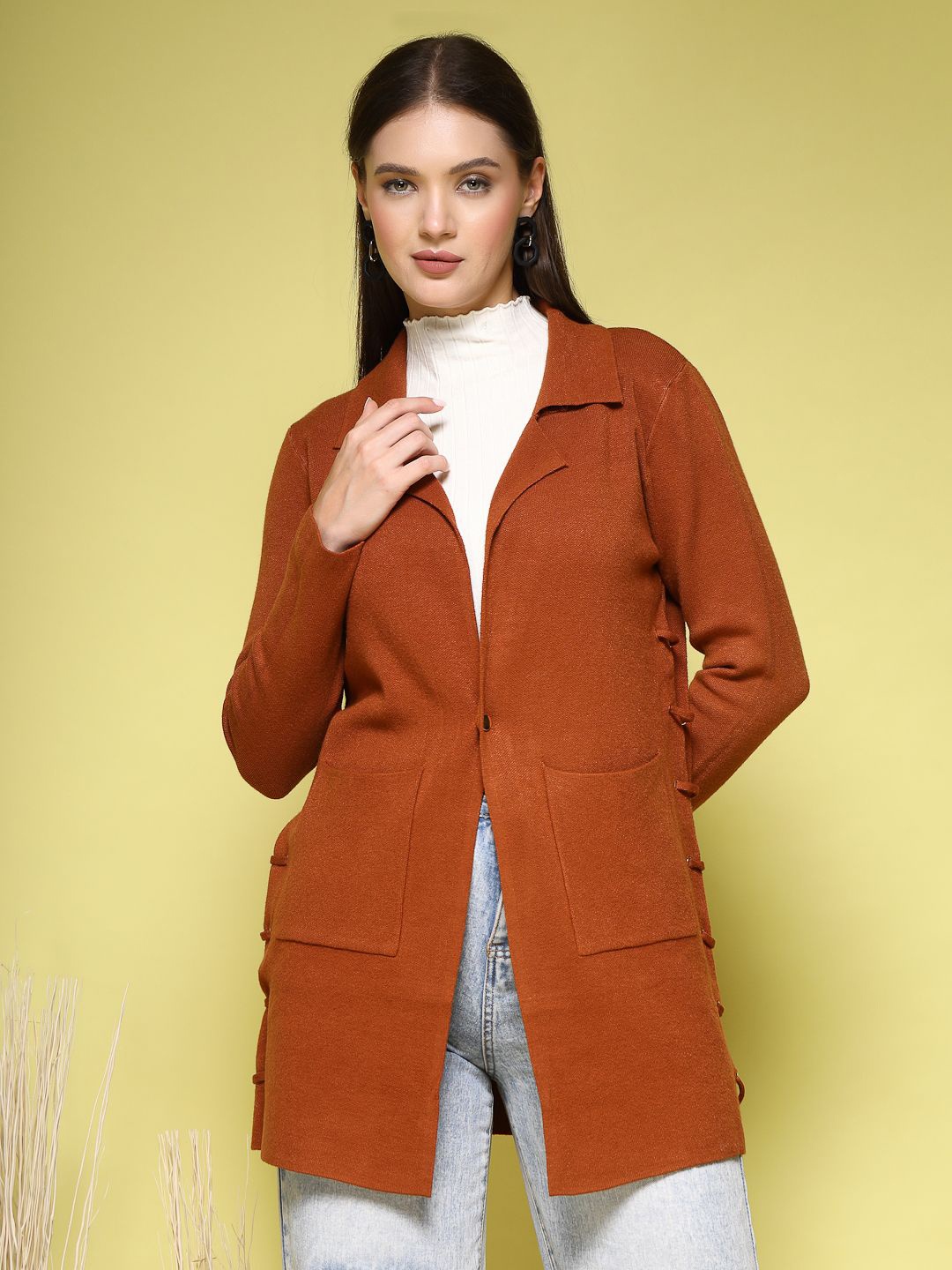

Mafadeny Longline Single-Breasted Coats, Rust
