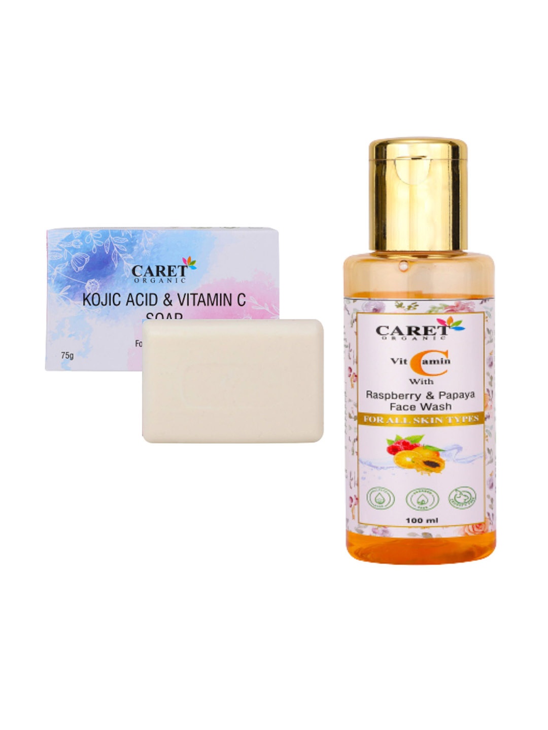 

CARET ORGANIC Kojic Acid, Vitamin C Soap With Vitamin C With Raspberry & Papaya Face Wash, White
