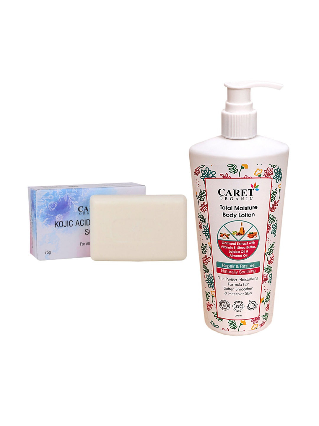 

CARET ORGANIC Kojic Acid Vitamin C Soap - 75 g With Total Moisture Body Lotion - 200 ml, White