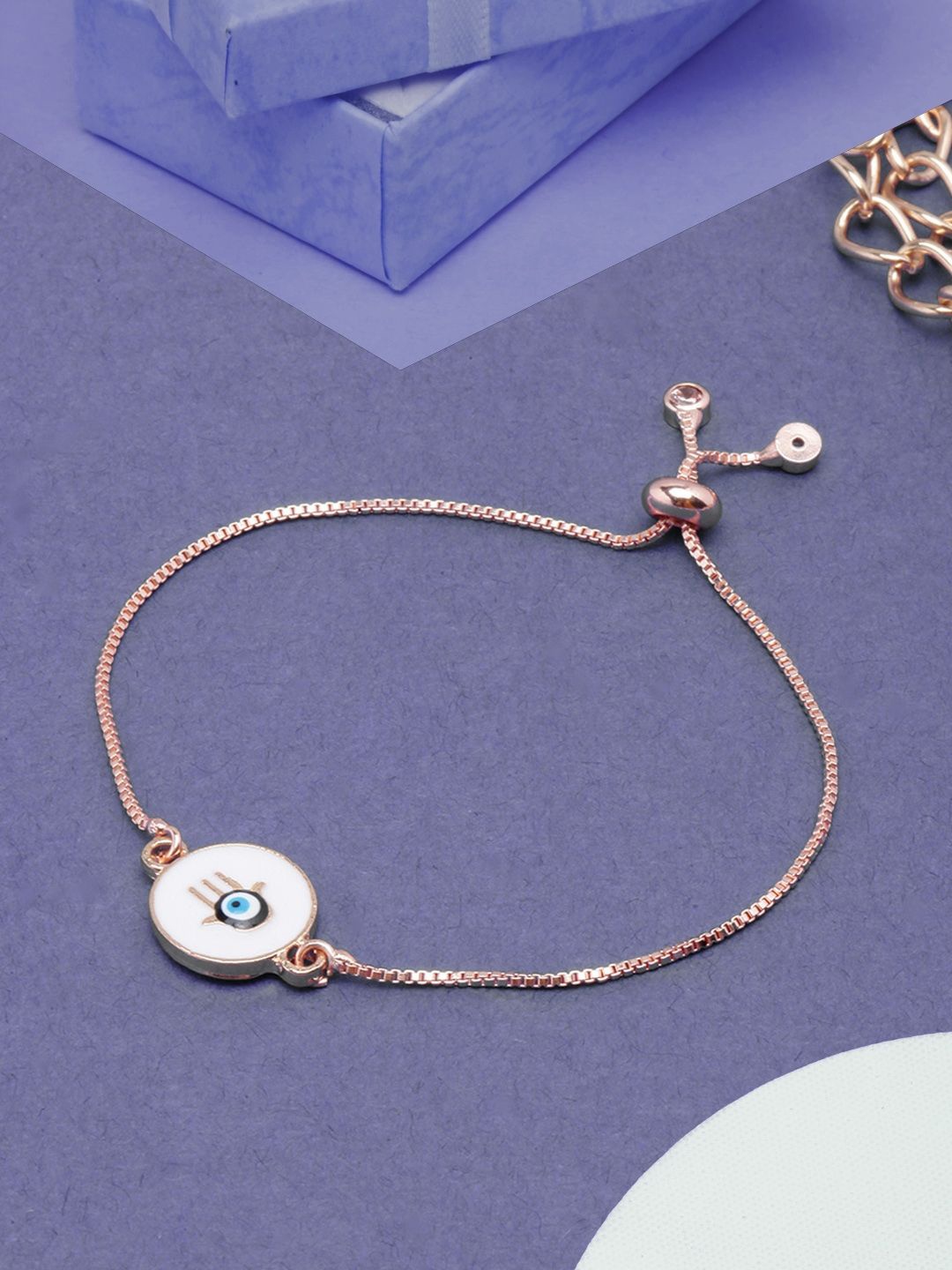 

KPOP Rose Gold-Plated Stone Studded Evil Eye Enamelled Circular Wraparound Bracelet