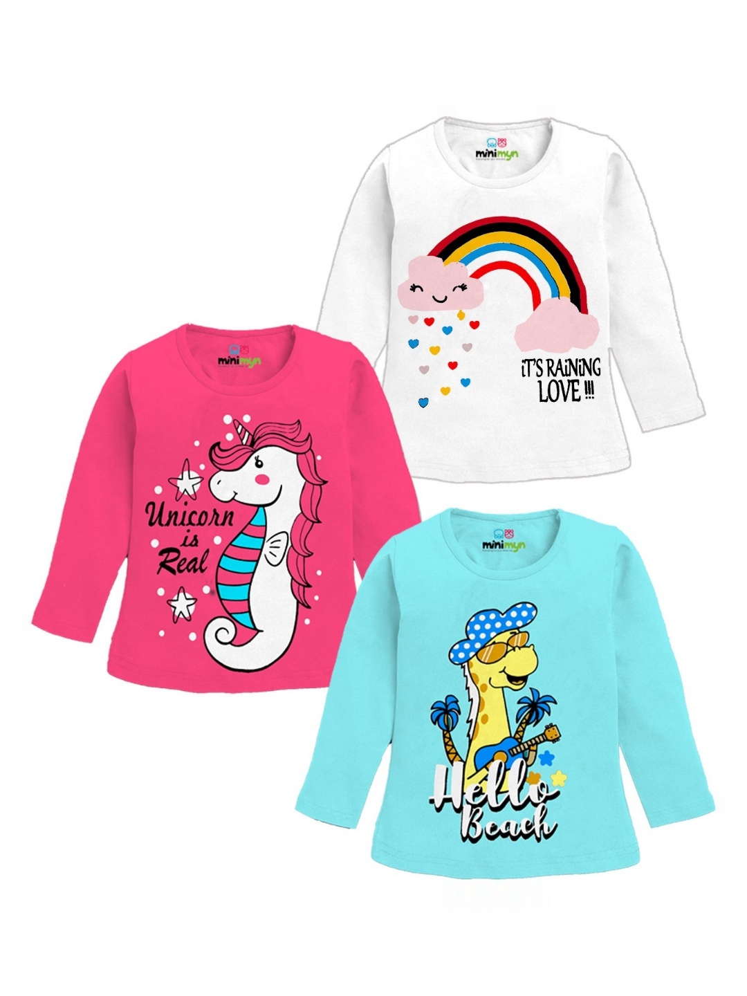 

MINI MYN Girls 3 Printed Applique T-shirt, Multi