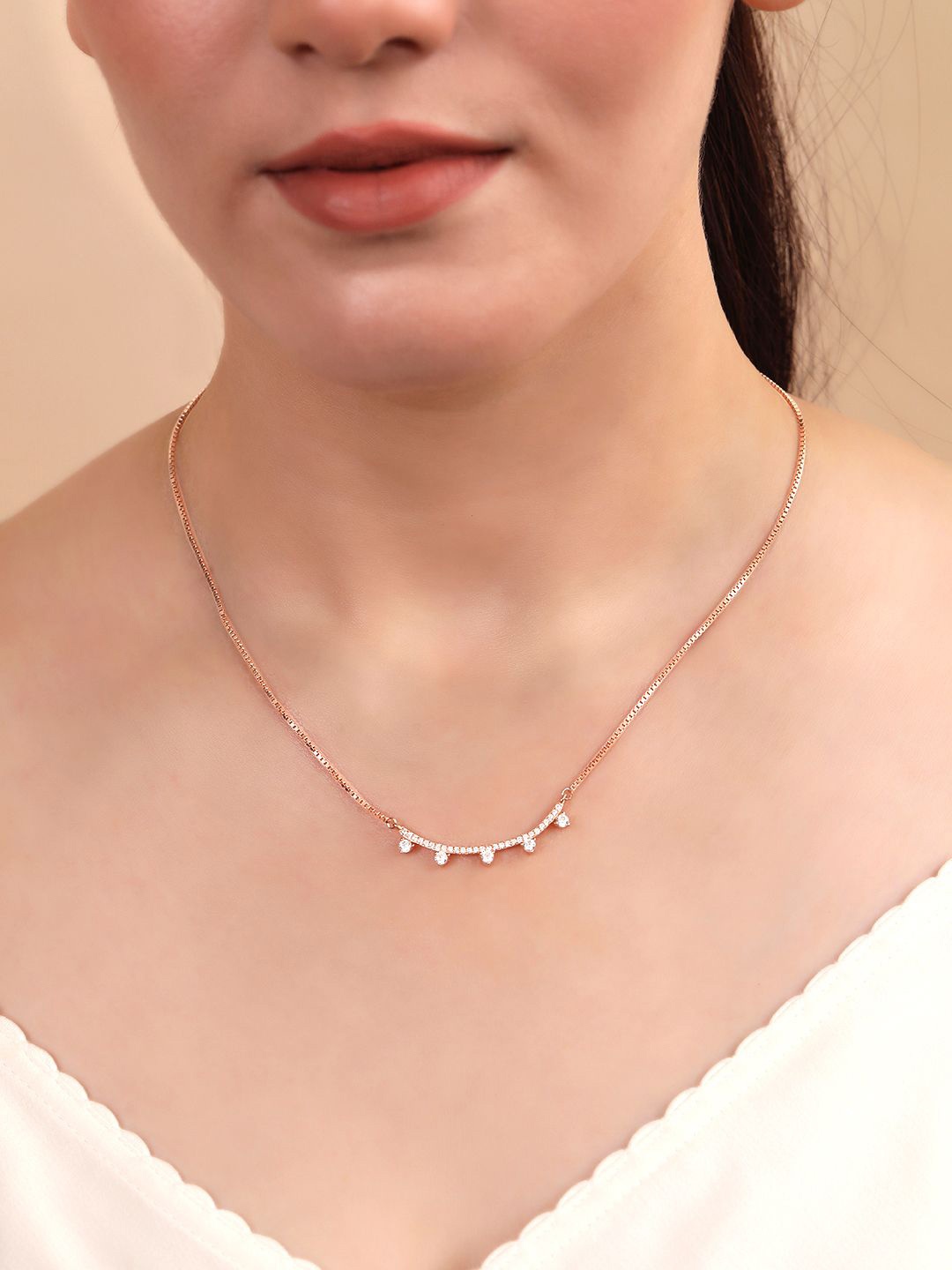 

Zavya 925 Sterling Silver Rose Gold-Plated Cubic Zirconia Studded Necklace