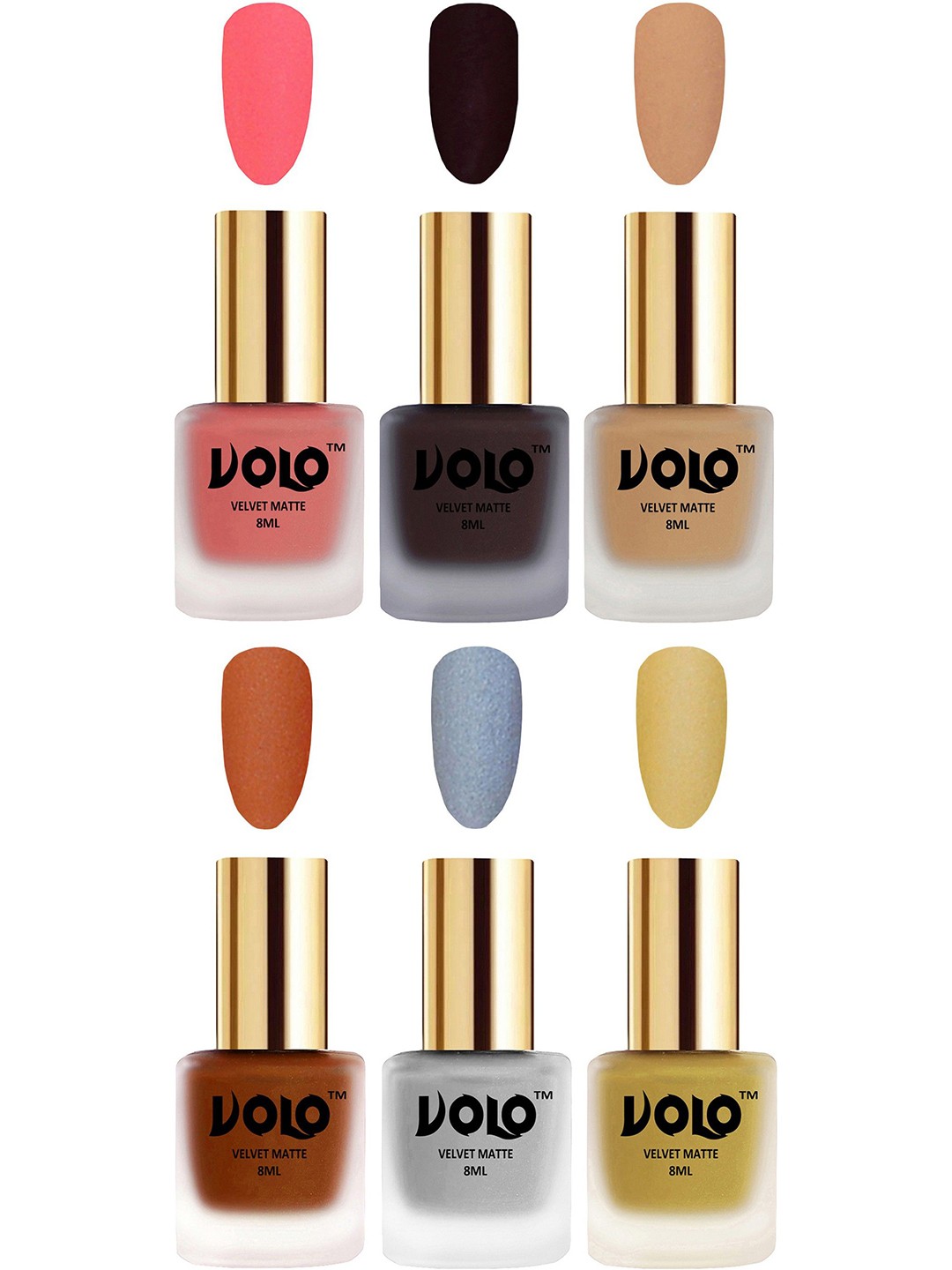 

VOLO Set Of 6 Velvet Matte Nail Polish - 8 ml Each, Multi