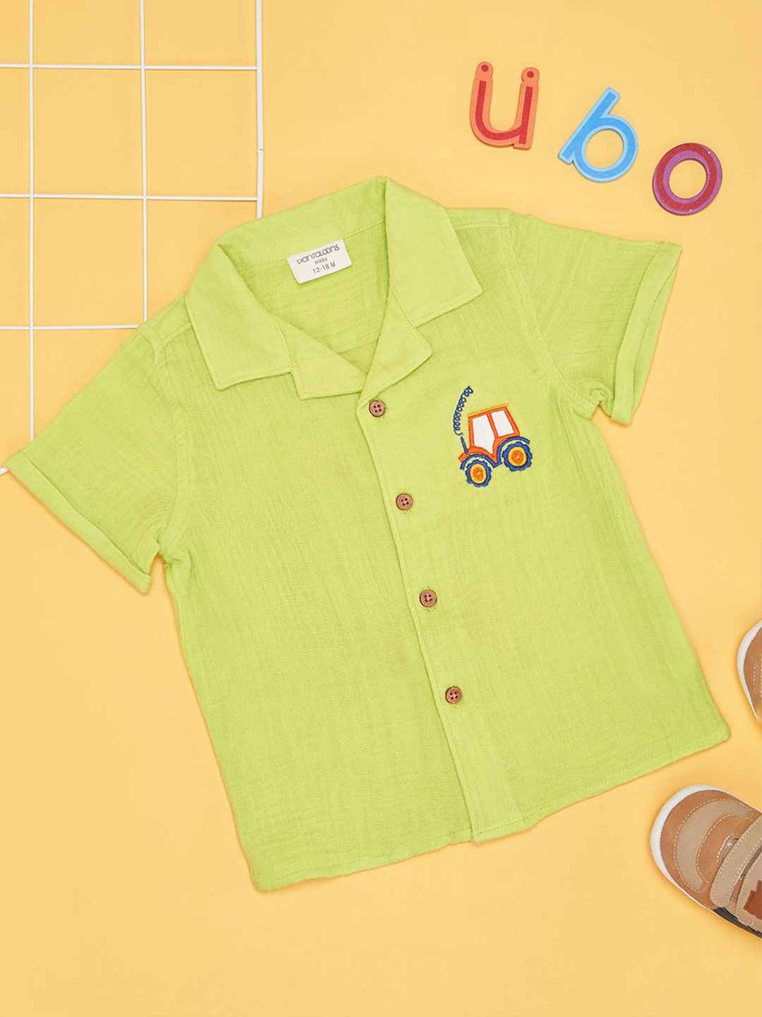 

Pantaloons Baby Boys Spread Collar Solid Cotton Casual Shirt, Green