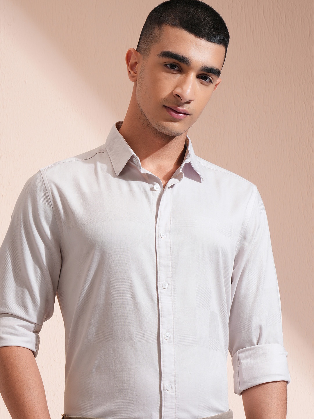 

Highlander Men Dobby Textured Solid Occasion Shirt, Pink