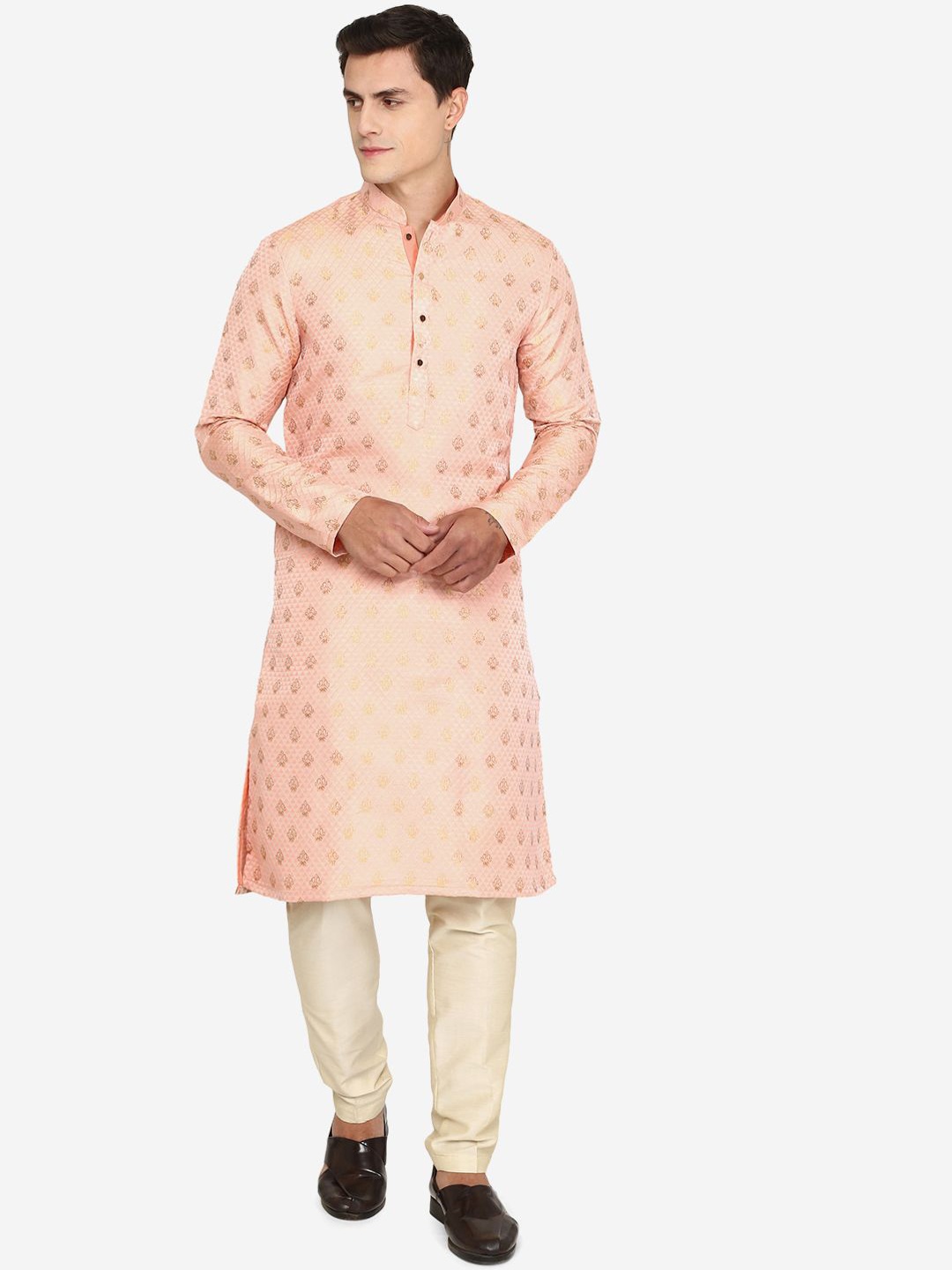 

THE KURTA COMPANY Men Thread Work Kurta, Pink