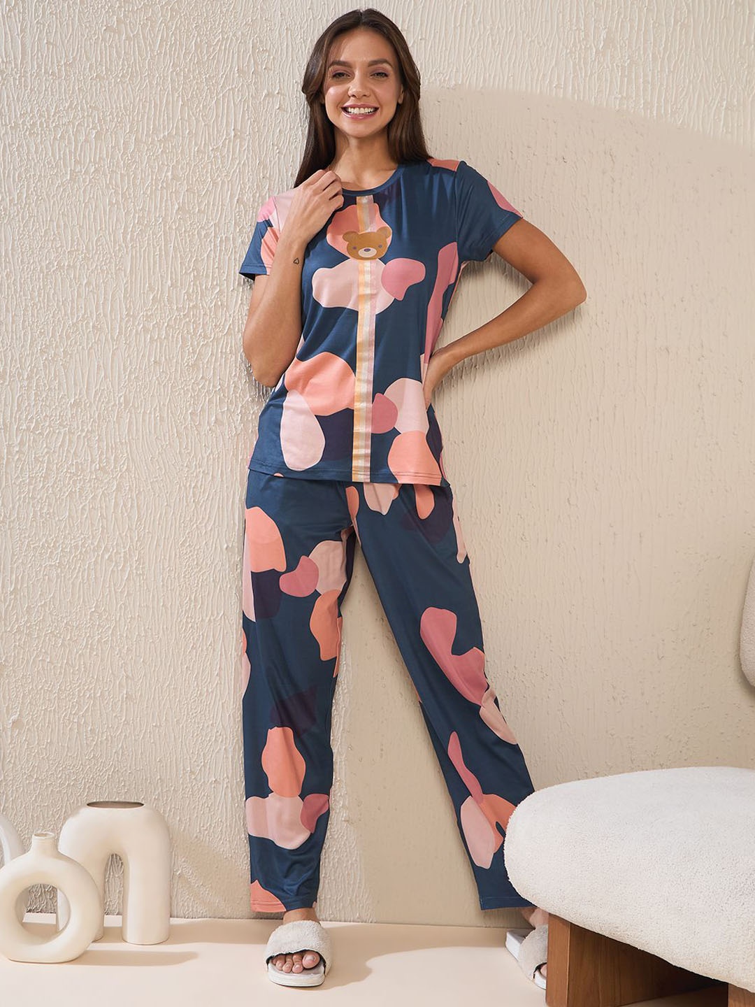 

Sweet Dreams Women Geometric Printed Night suit, Navy blue