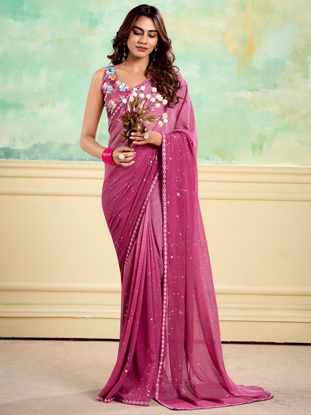 

Panzora Embellished Saree with Blouse Piece, Purple