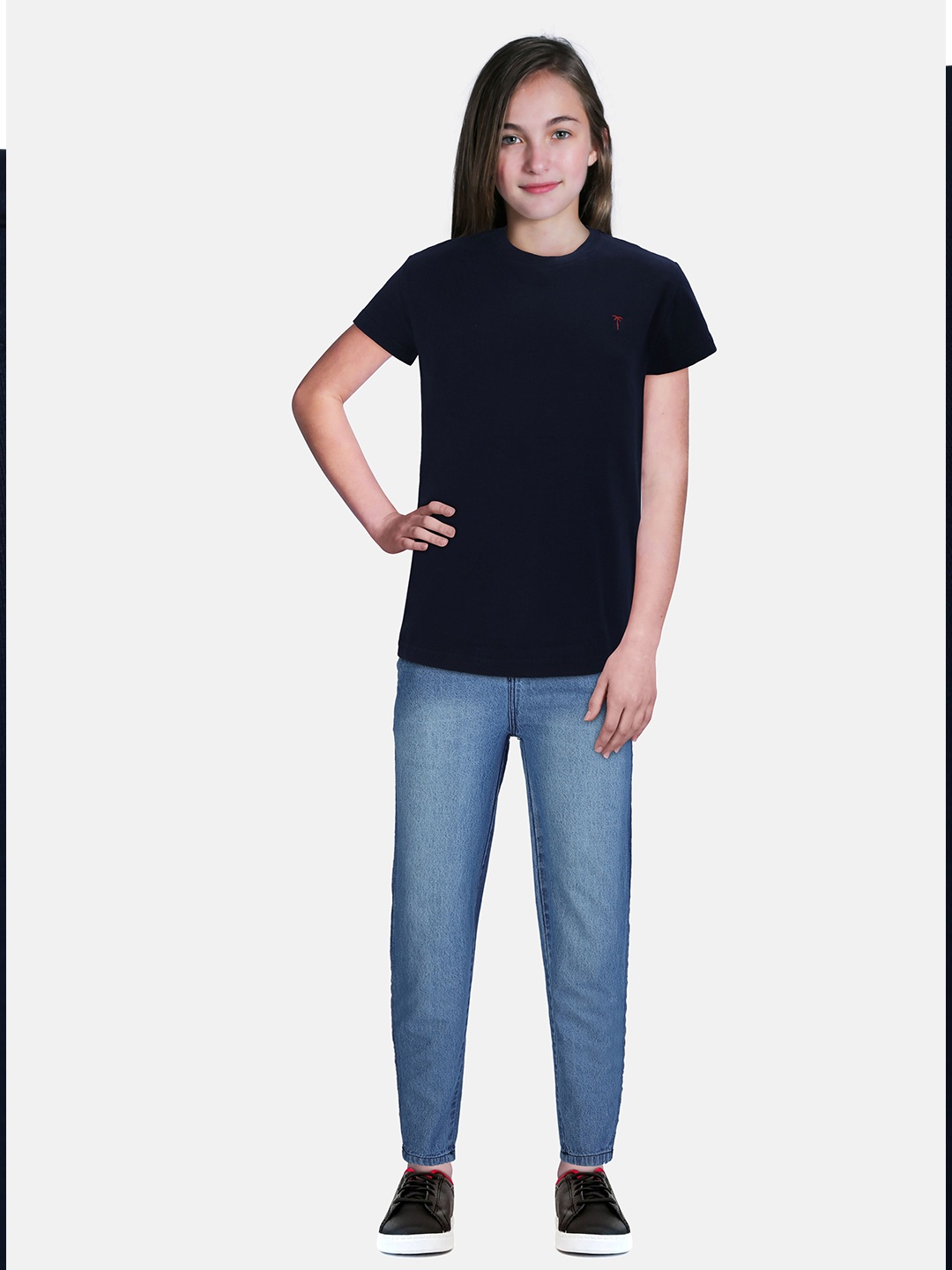 

Palm Tree Girls Solid Round Neck Cotton T-shirt, Navy blue
