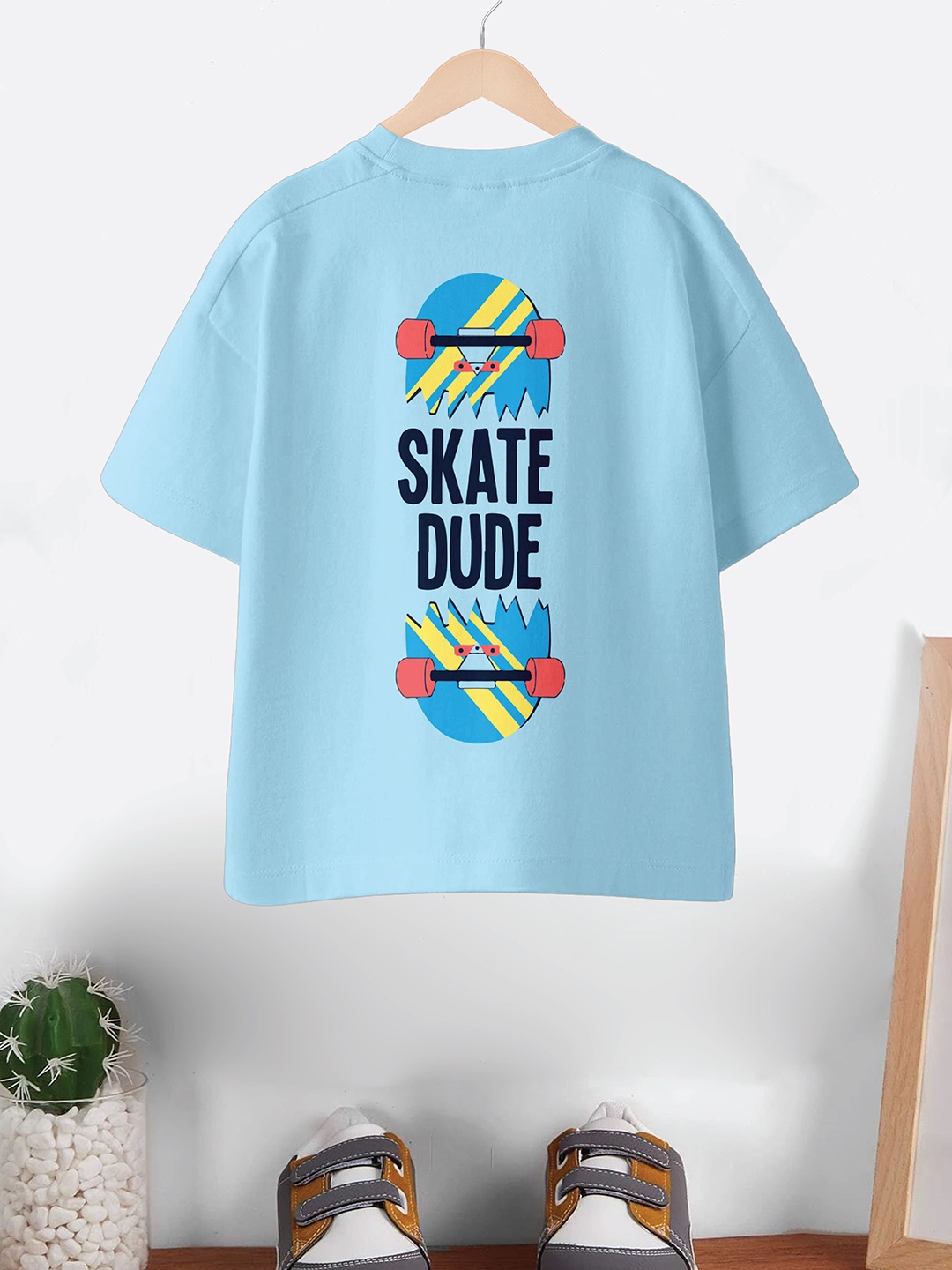 

CODEZ Boys Typography Printed Round Neck Pure Cotton Oversized T-shirt, Blue