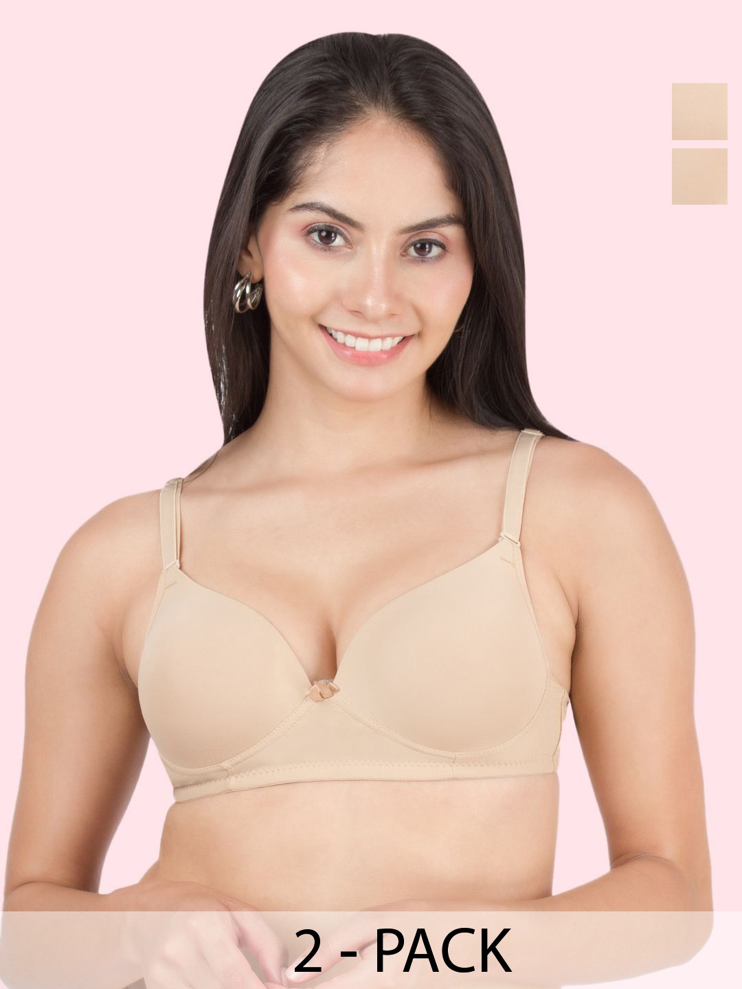 

DressBerry Pack of 2 Medium Coverage Heavily Padded Bra, Beige