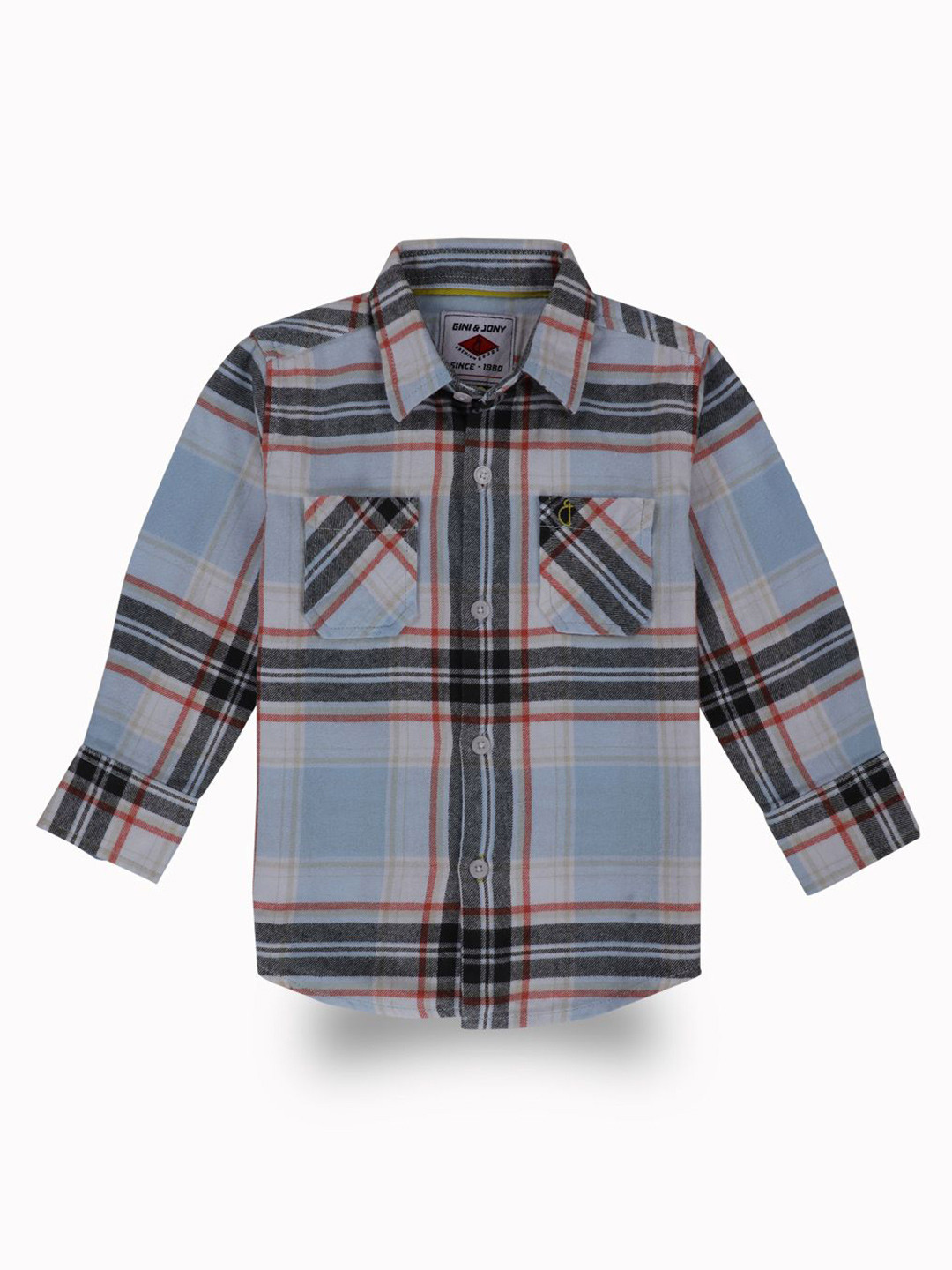 

Gini and Jony Boys Standard Spread Collar Windowpane Checked Cotton Casual Shirt, Blue