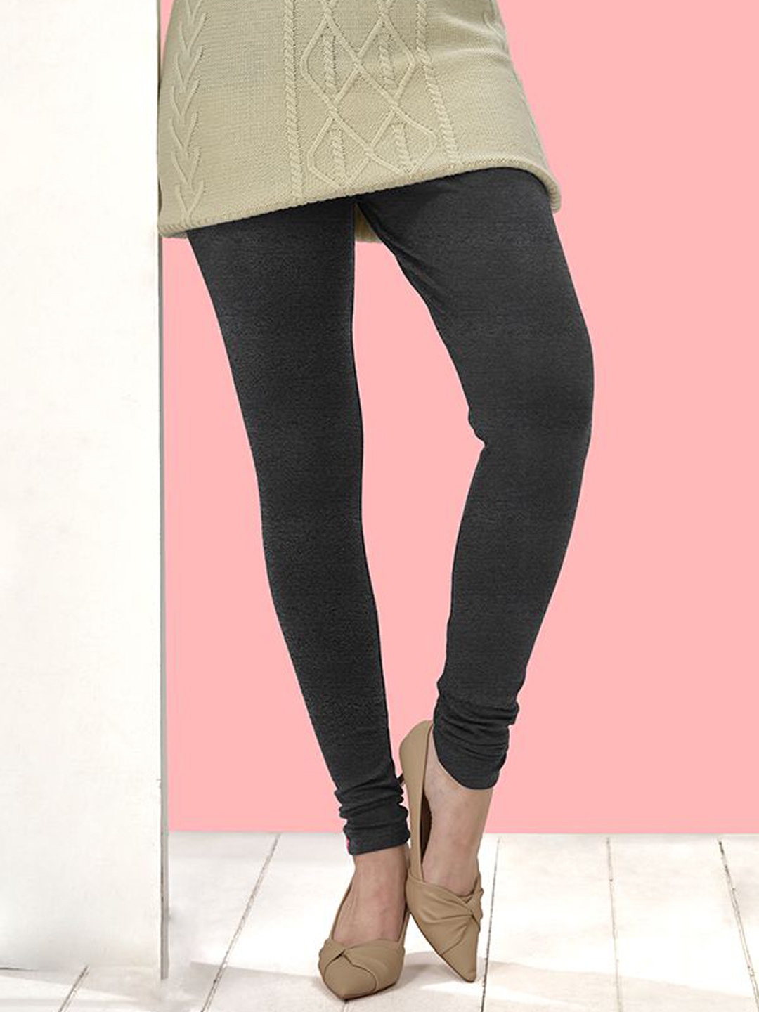 

LYRA Winter Fleece Lined Churidar Length Leggings, Grey melange