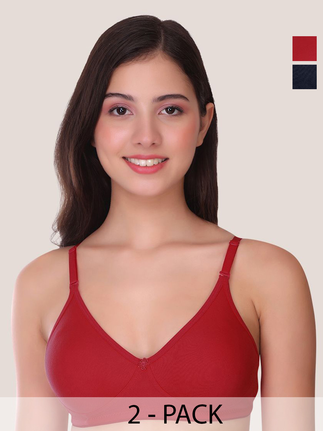 

POOJA RAGENEE Pack Of 2 Full Coverage Non Padded Everyday Bra, Navy blue