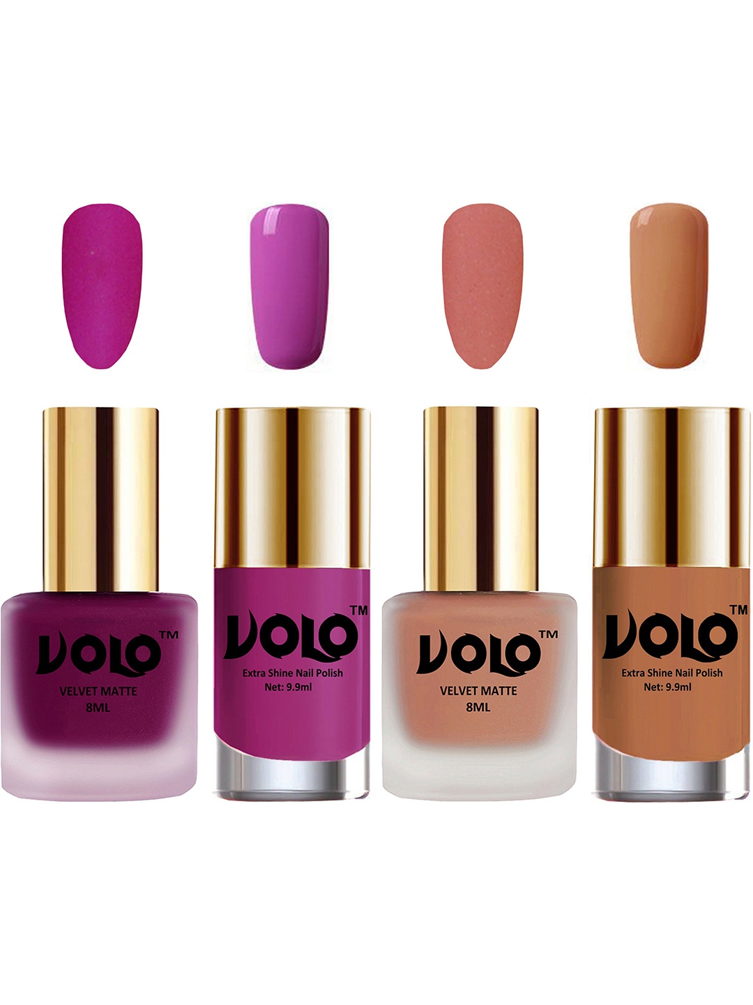 

VOLO Set Of 4 Velvet Matte & Extra Shine Nail Polish-8 ml & 9.9 ml Each Shade 14-38-35-64, Multi