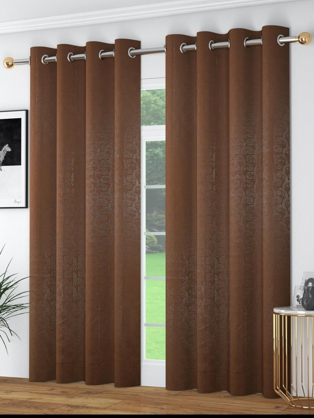 

Banchmark Home Furnishings Brown & Grey 2 Pcs Ethnic Motifs Black Out Door Curtains