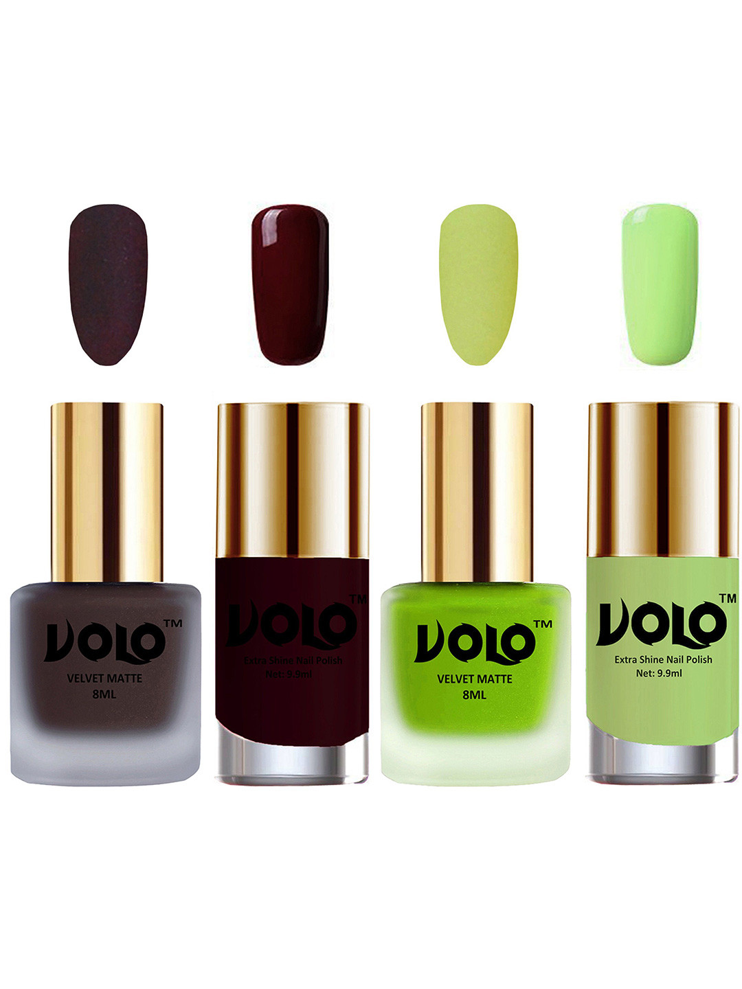 

VOLO Set Of 4 Velvet Matte & Extra Shine Nail Polish-8 ml & 9.9 ml Each Shade 29-39-44-28, Maroon