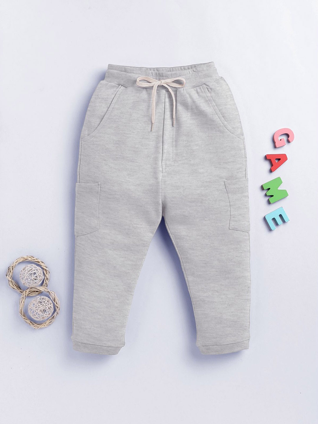 

LITTLE NINJA Infant Boys Cotton Regular Fit Mid-Rise Joggers, Grey