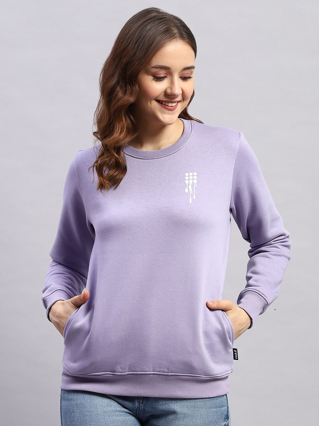 

rock.it Women Cotton Graphic Printed Round Neck Pullover Sweatshirt, Lavender