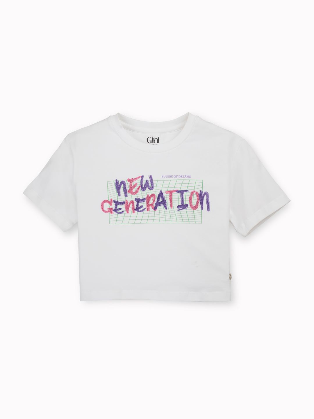 

Gini and Jony Girls Typography Printed Round Neck Cotton Crop T-shirt, White
