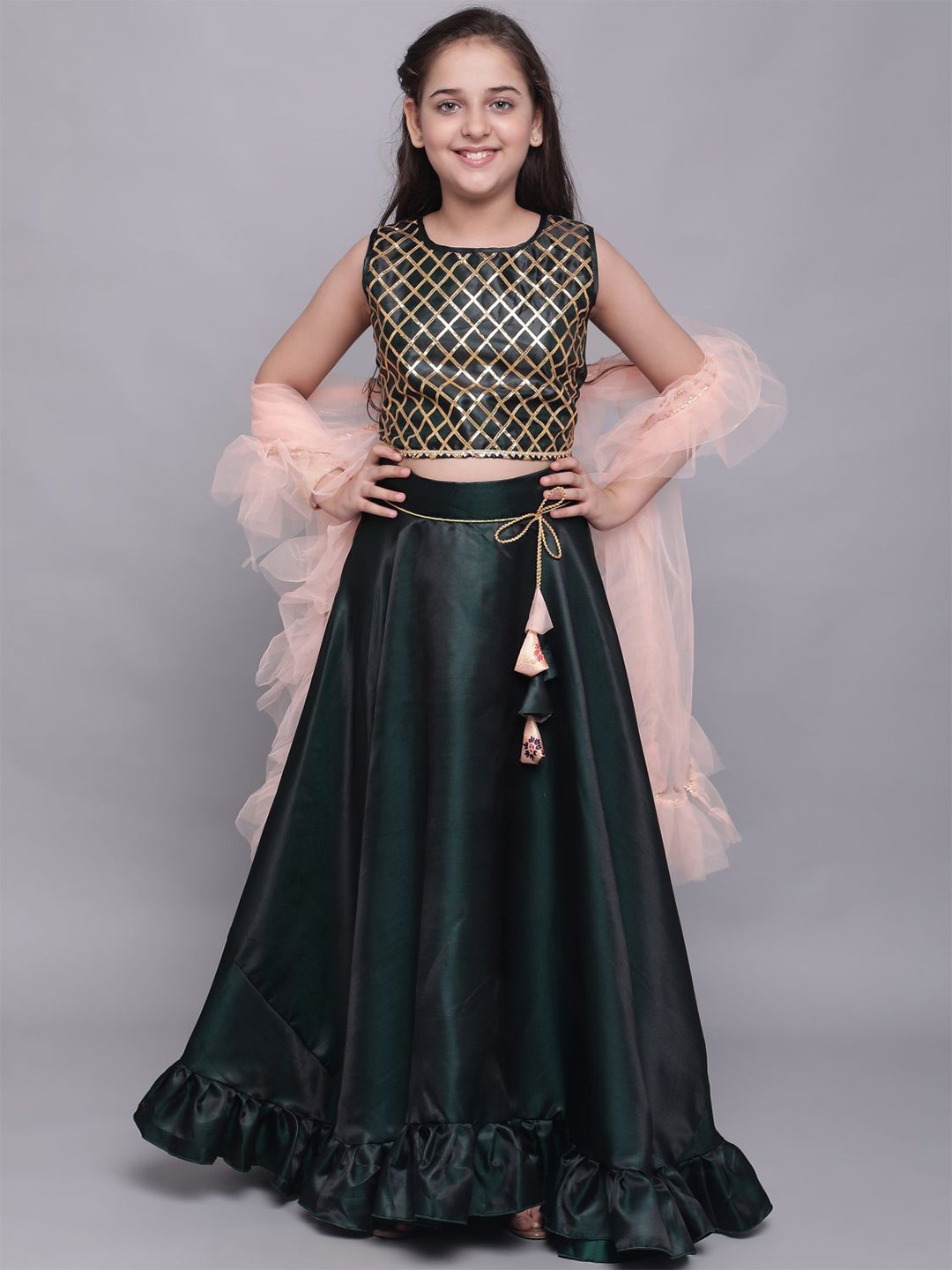

BAESD Girls Ready to Wear Lehenga & Blouse With Dupatta, Green