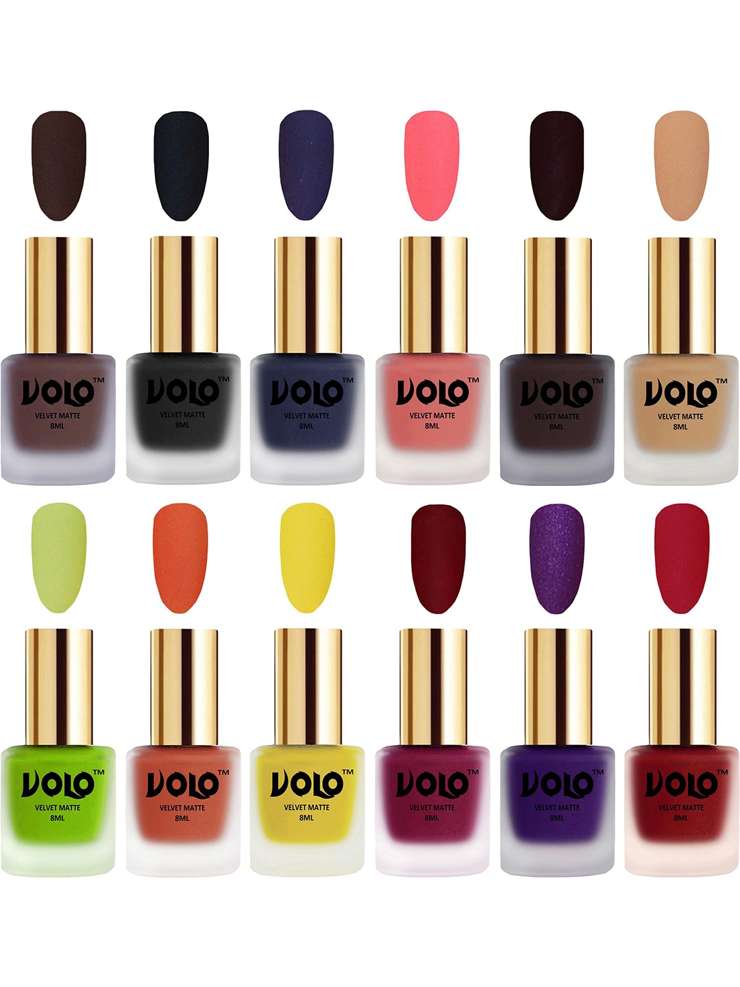 

VOLO Set Of 12 Velvet Matte Bold Colors Nail Polish - 8 ml Each, Pink