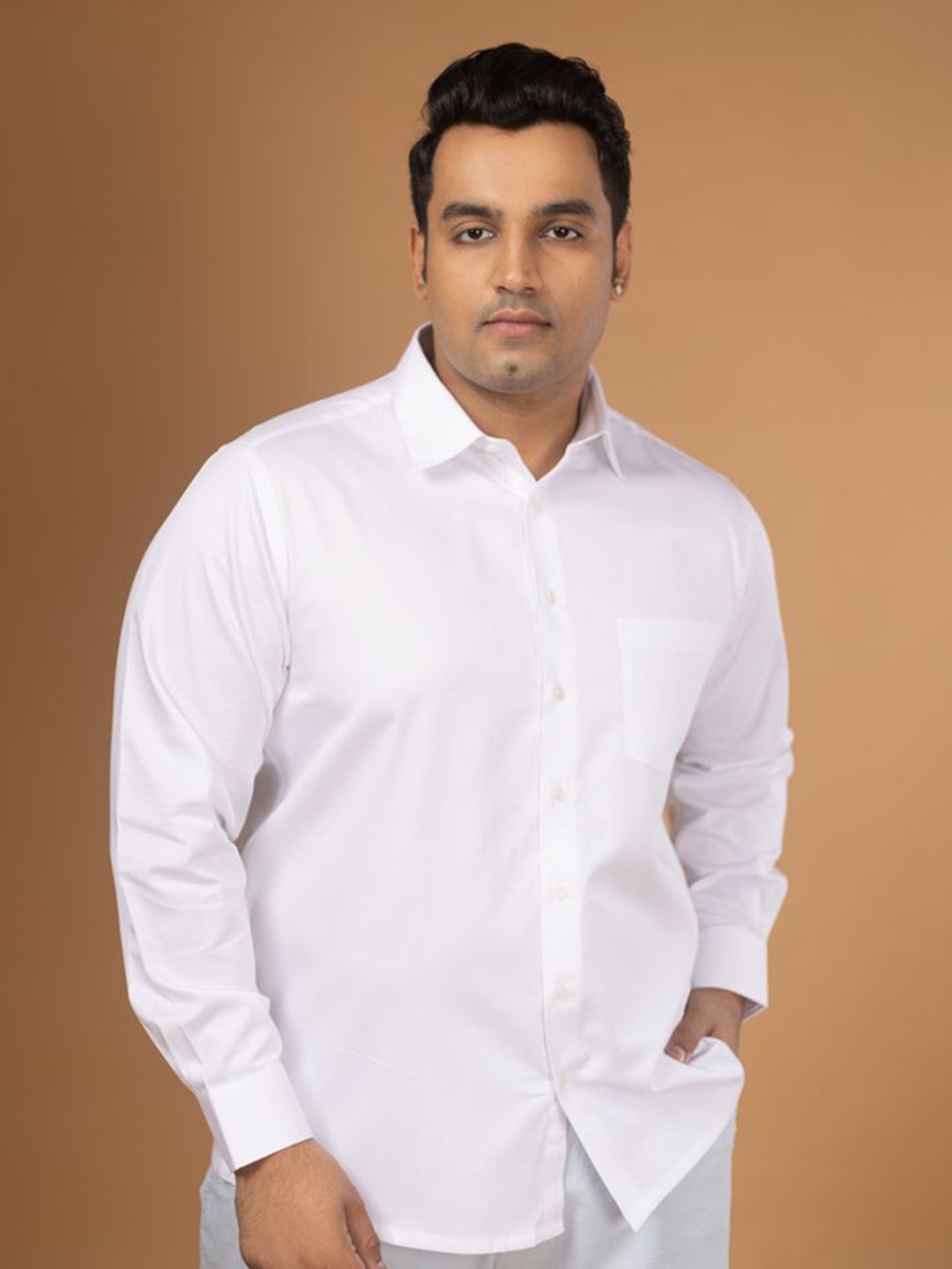 

Sizeupp Men Plus Size Comfort Fit Spread Collar Solid Cotton Party Shirt, White