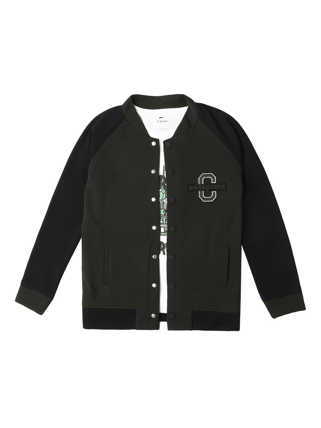 

CAVIO Boys Colourblocked Lightweight Jacket & T-Shirt, Olive