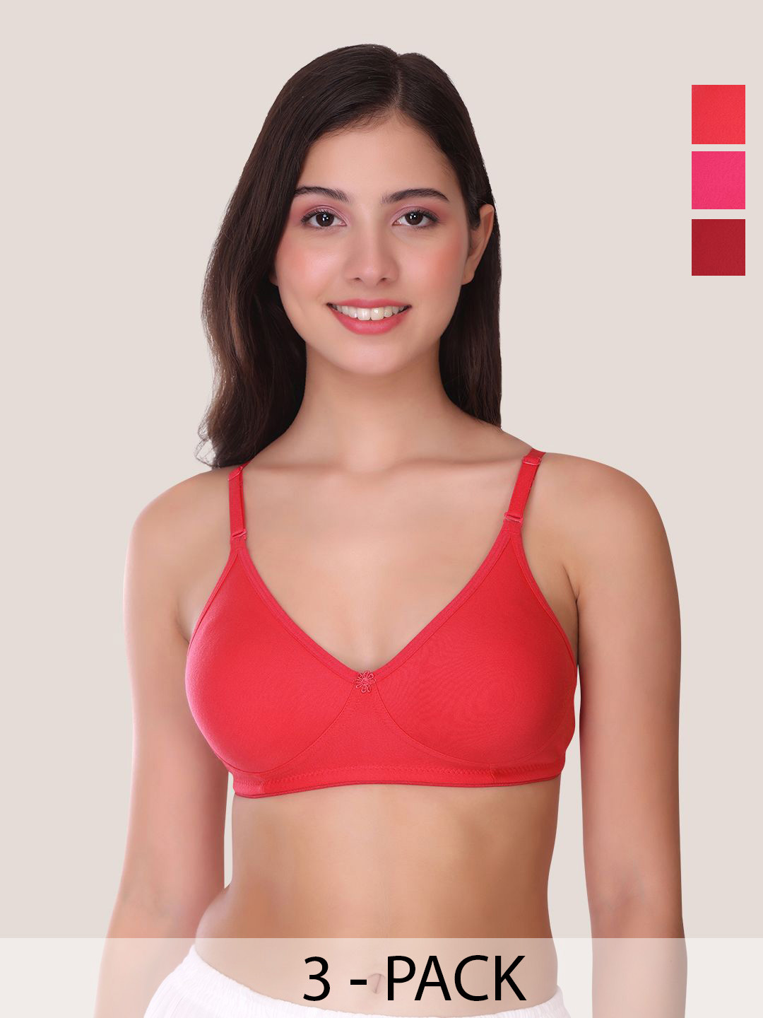 

POOJA RAGENEE Full Coverage Solid Bra, Coral
