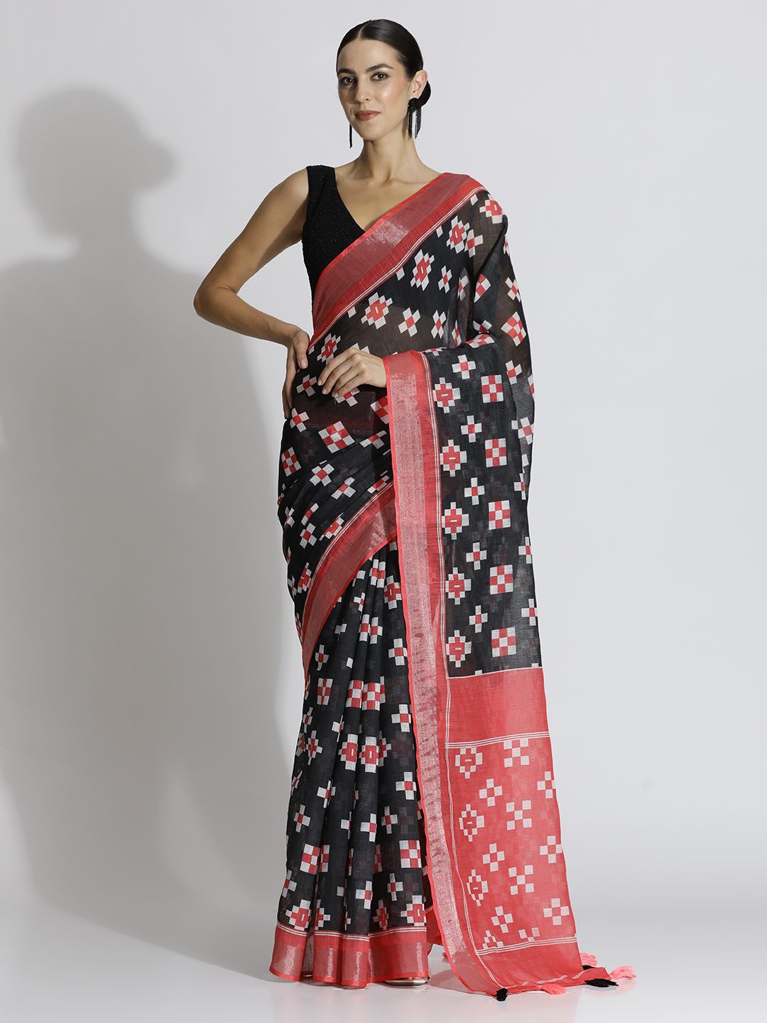 

Jaipur Kurti Zari Geometric Saree, Black