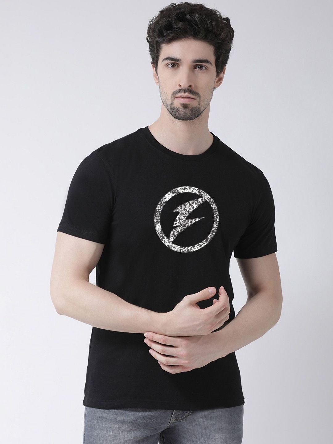 

Friskers Men Graphic Printed Round Neck Cotton Slim Fit T-shirt, Black